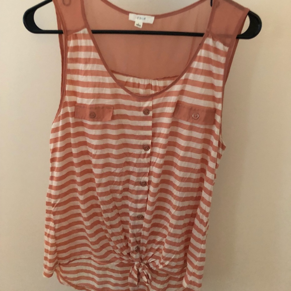 Blush and white striped tank with front tie up